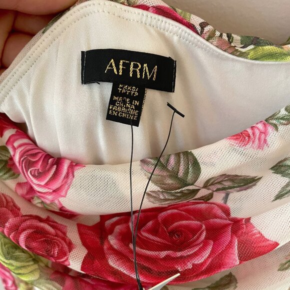 Anthropologie AFRM Off-The-Shoulder Maxi Dress Pink Roses Body-Con XXS Petite - Picture 7 of 10